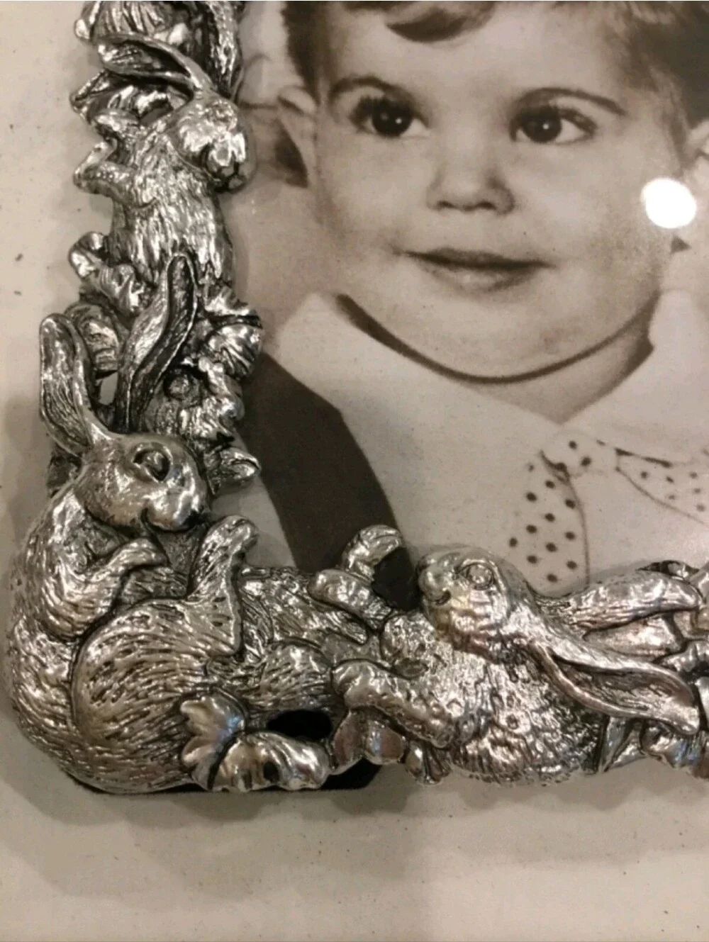 Vintage 1995 Arthur Court Bunny Pewter Picture Frame Daffodil Flowers 3.5”X 5”